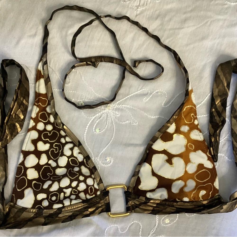 NWOT Ritchie Swimwear Brown and White Bikini Top S/M/L B Cup